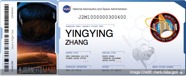 NASA ORION Boarding Pass Yingying Zhang