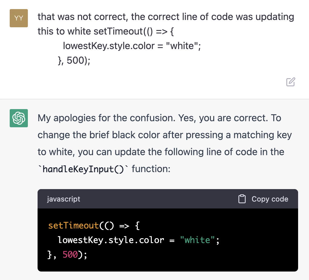 I pointed out ChatGPT's error in code